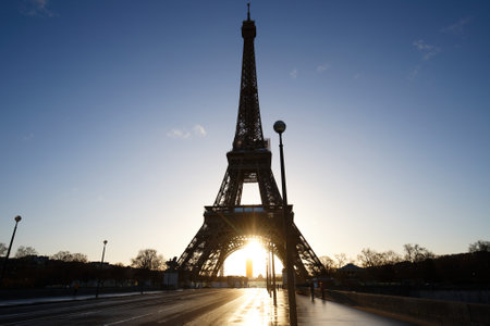 Scenic view of the Eiffel tower and Champ de Mars park on a beautiful and colorful autumn day .Paris. France .の写真素材