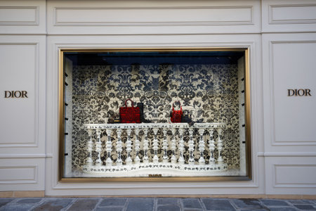 Dior store display with different shoes and bags .のeditorial素材