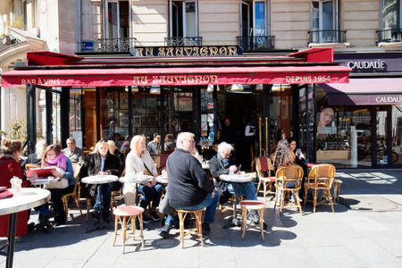 Cafe Au Sauvignon is one of the finest traditional cafes of Saint-Germain des Pres in Paris, France.のeditorial素材