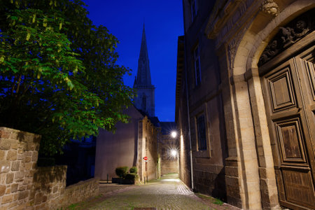 Night view of beautiful walled city Intra-Muros in Saint-Malo, also known as city corsaire, Brittany.の写真素材