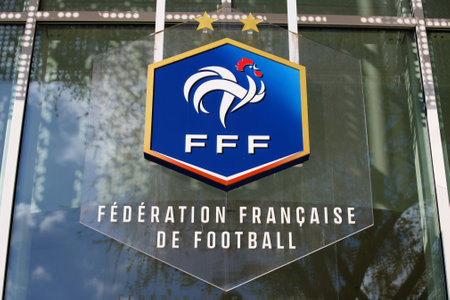 Logo of office of the french football federation located on boulevard Grenelle in 15th district of Paris.のeditorial素材