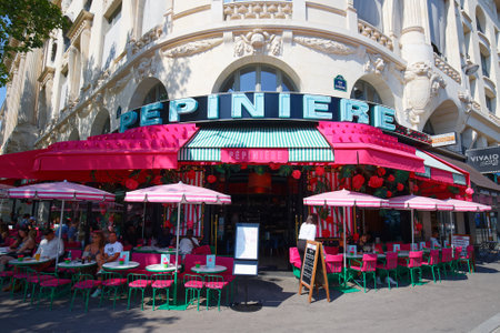 The Cafe Pepiniere is a traditional French cafe located near Saint Augustin church , Paris, France.のeditorial素材
