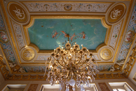 The ceiling in Bourbon palace , the seat of the French National Assembly, the lower legislative chamber of the French government.のeditorial素材