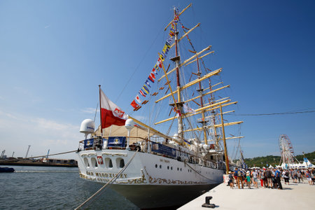 During Armada time, The Dar Mlodziezy, is on the Seine river. Training ship from Gdynia, Poland. A Maritime University 3 mast Tall ship.のeditorial素材