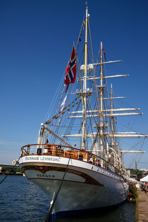 Statsraad Lehmkuhl on the Seine river for Armada parade. It is today Norways largest and oldest square rigged sailing ship and also the oldest amongst the large square riggers in operation today.のeditorial素材