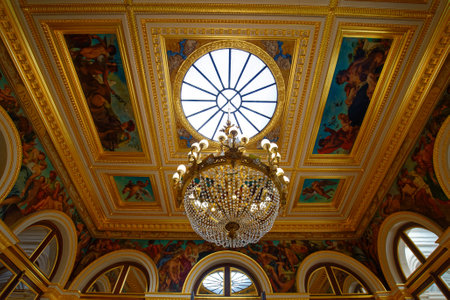 The ceiling in Bourbon palace , the seat of the French National Assembly, the lower legislative chamber of the French government.のeditorial素材