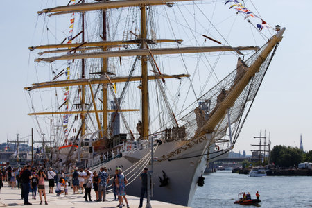 During Armada time, The Dar Mlodziezy, is on the Seine river. Training ship from Gdynia, Poland. A Maritime University 3 mast Tall ship.のeditorial素材