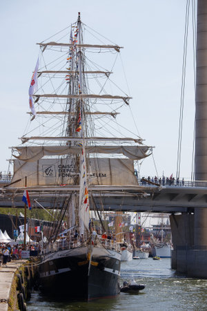 Belem is a three-masted barque on the Seine river, for Armada exhibition. Rouen. France.のeditorial素材
