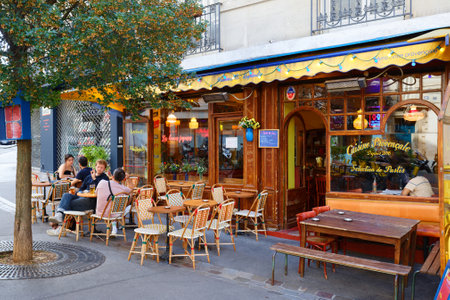 The French traditional restaurant Mademoiselle Raymonde located in Montmartre area in Paris.のeditorial素材