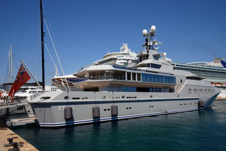 Skat is a luxury yacht, 233 ft long, owned by Charles Simonyi, a former Microsoft software engineer. It moored in Ajaccio port, Corsica island, France.のeditorial素材