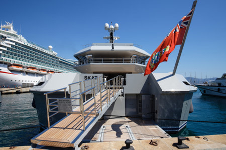 Skat is a luxury yacht, 233 ft long, owned by Charles Simonyi, a former Microsoft software engineer. It moored in Ajaccio port, Corsica island, France.のeditorial素材