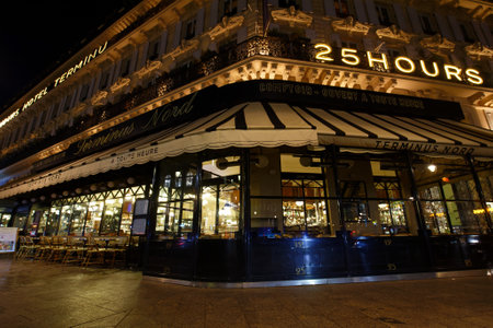 the traditional French cafe Terminus Nord located near Gare du Nord in Paris.のeditorial素材