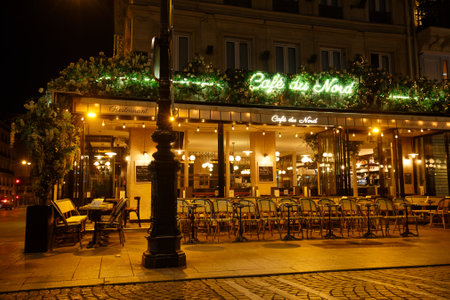 the traditional French cafe du Nord located near Gare du Nord in Paris.のeditorial素材