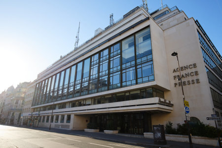 Exterior view of the building housing the headquarters of Agence France-Presse , an international general and multimedia French news agencyのeditorial素材