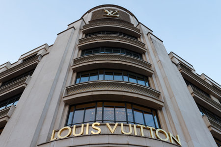 Louis Vuitton fashion luxury store in Champs Elysees in Paris, France. It is the largest Vuitton...