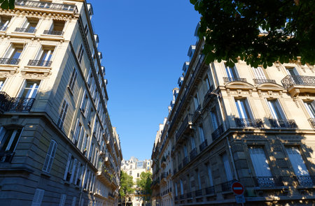 Paris, typical facades and windows, beautiful buildings, with old zinc roofsの写真素材