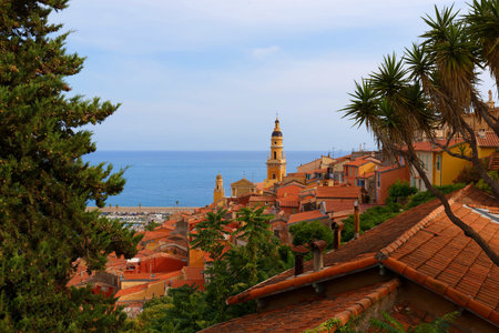 Saint Michel Archangel Basilica at sunny day , Menton, French Riviera, South France . It is .Baroque masterpiece, dating back to the 17th centuryの写真素材