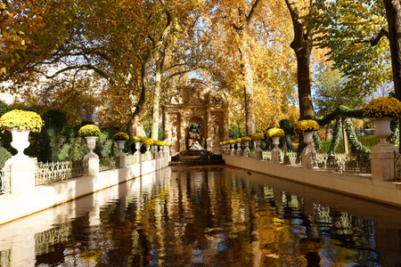 Medici Fountain at the Luxembourg Garden in Paris was built in about 1630 . The Jardin du Luxembourg, one of the most beautiful gardens in Paris, France.の写真素材