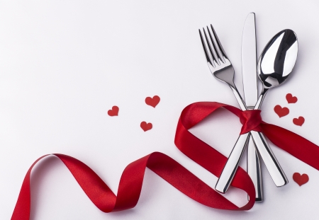 Valenitines day set with silverwareの写真素材
