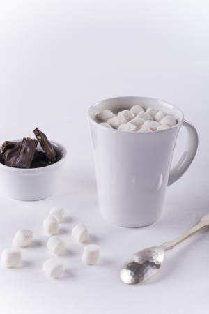 Hot chocolate and marshmallows in white cupの写真素材