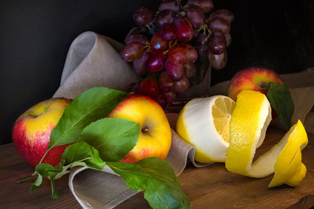 Summer fruit on dark backgroundの写真素材