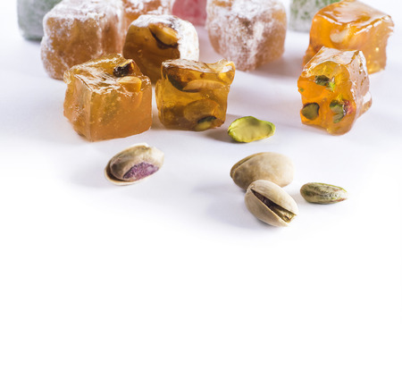 Turkish Delight assortment on white backgroundの写真素材