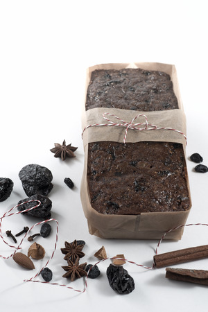 Festive traditional loaf cake on white background isolatedの写真素材