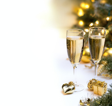 Glasses with champagne glasses for new year celebration