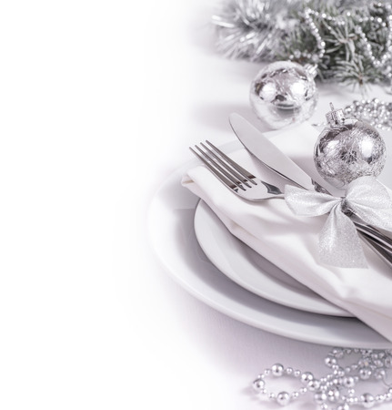 Silver table set for New Yearの写真素材