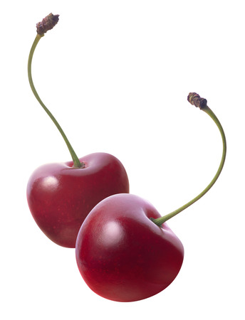 Double sweet cherries isolated on white background as package design elementsの写真素材