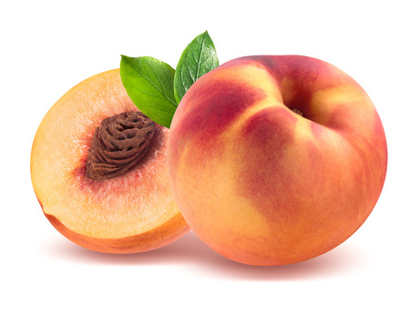 Peach and half isolated on white background as package design elementの写真素材