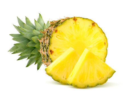 Pineapple pieces isolated on white background as package design elementの写真素材
