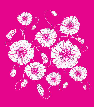 Field flowers poppies purple pink square illustration as backgroundのイラスト素材