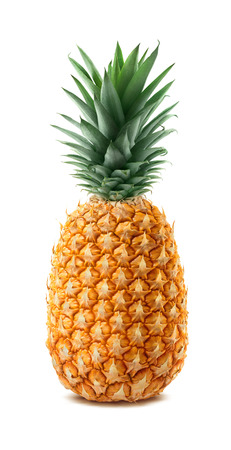 Whole single pineapple isolated on white background as package design elementの写真素材