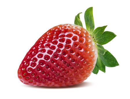 Single perfect strawberry isolated on white background as package design elementの写真素材