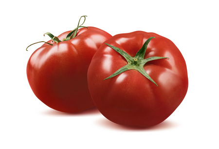 Double whole tomatoes isolated on white background as package design elementの写真素材