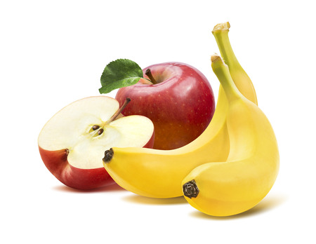 Banana and apples square composition 2 isolated on white background as package design elementの写真素材