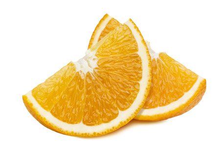 Orange quarter slices 2 isolated on white background as package design elementの写真素材