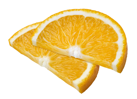 2 orange slices isolated on white background as package design elementの写真素材