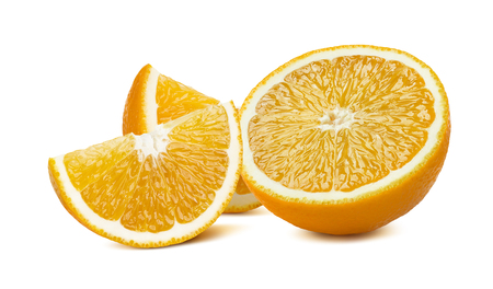 Orange 2 quarter pieces  horizontal composition isolated on white background as package design elementの写真素材