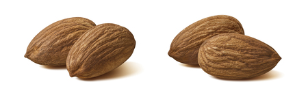 2 pairs almond nut isolated on white background as package design elementの写真素材