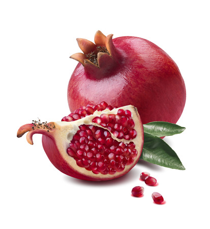 Pomegranate whole and quarter piece isolated on white background as package design elementの写真素材