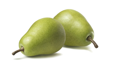 2 whole green pears horizontal isolated on white background as package design elementの写真素材