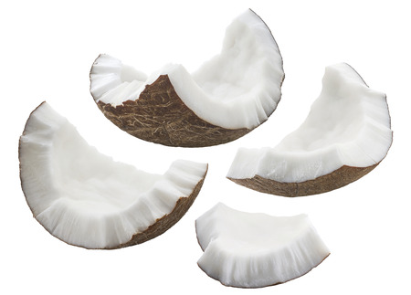 Coconut shell pieces set isolated on white background as package design elementの写真素材