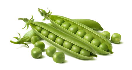 Fresh green peas in pods isolated on white background. Package design element with clipping pathの写真素材