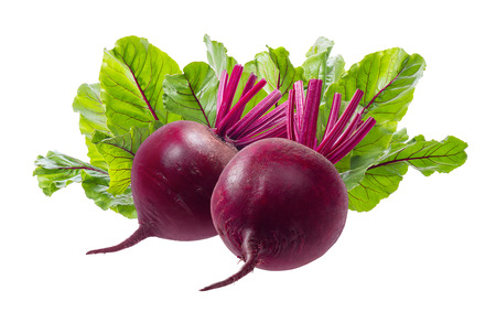 Beet roots and leaves isolated on white background. Package design element with clipping pathの写真素材