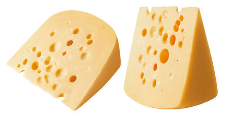 Pieces of cheese isolated on white background.の写真素材