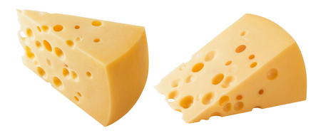 Hard cheese pieces isolated on white background.の写真素材