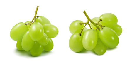 Small bunches of green grapes isolated on whiteの写真素材