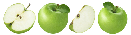 Green apple set isolated on whiteの写真素材